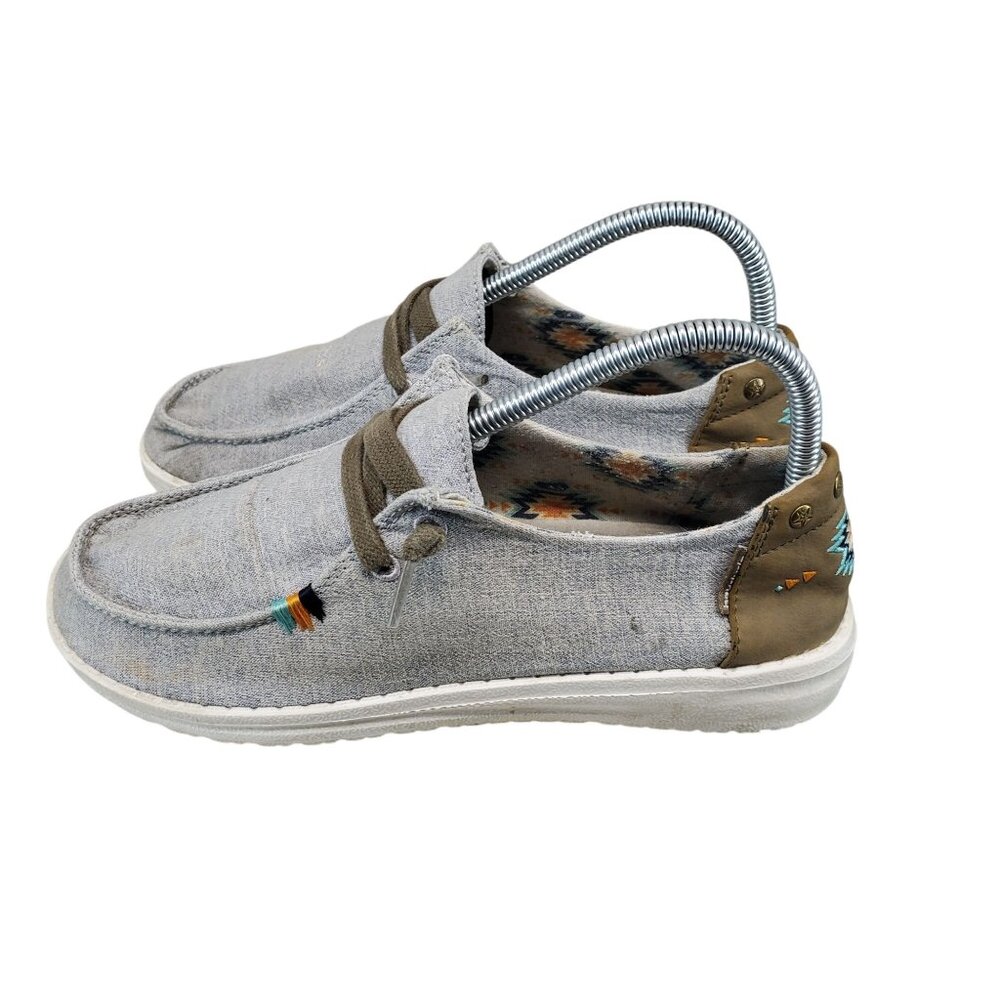 Hey Dude Shoes Womens Size 7 Gray Blue Aztec Wendy Rodeo Canvas Slip On *Read*
